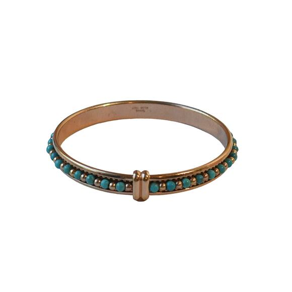 Bronzo Italia Rose Bronze Turquoise Bead Round Minimalist Bangle Bracelet - Picture 3 of 5